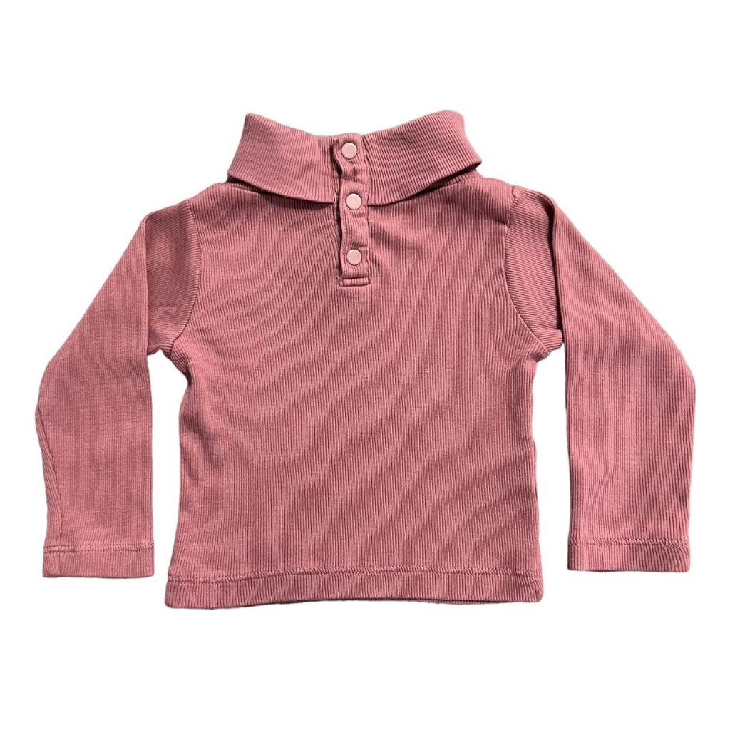 Misha & Puff 12-18m Mauve Organic Ribbed Pima Cotton Turtleneck Shirt — image 2 of 4